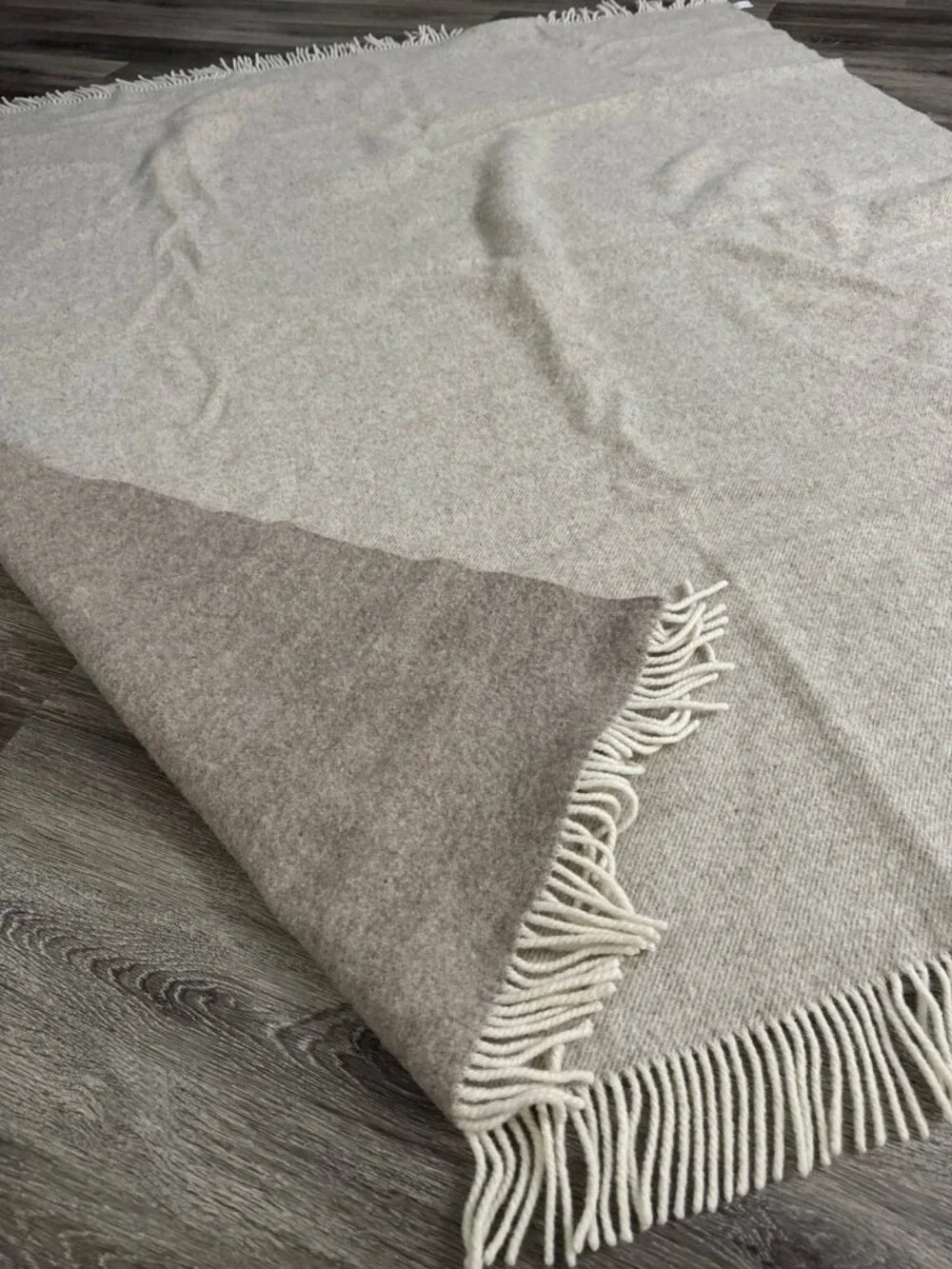 Brooklinen 100% Wool Fringe Blanket Throw 58x76 Neutral